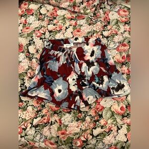 grace & lace women’s summer sweet live-in pajama shorts burgundy floral EUC